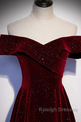 Off The Shoulder Burgundy Long Prom Dresses, Burgundy Off Shoulder Long Formal Evening Dresses