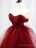 Off the Shoulder Burgundy Long Prom Dresses, Wine Red Long Formal Evening Dresses