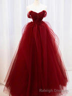 Off the Shoulder Burgundy Long Prom Dresses, Wine Red Long Formal Evening Dresses