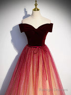 Off the Shoulder Burgundy Ombre Long Prom Dresses, Wine Red Ombre Long Formal Evening Dresses