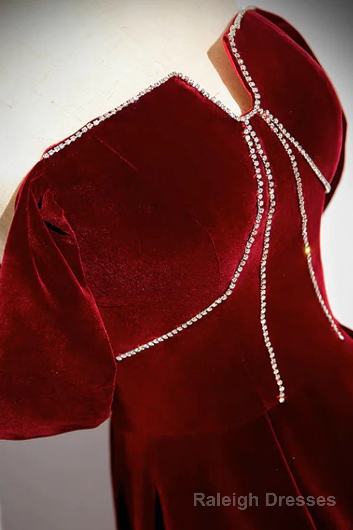 Off the Shoulder Burgundy Velvet Long Prom Dresses, Off Shoulder Wine Red Long Formal Evening Dresses Secondary image