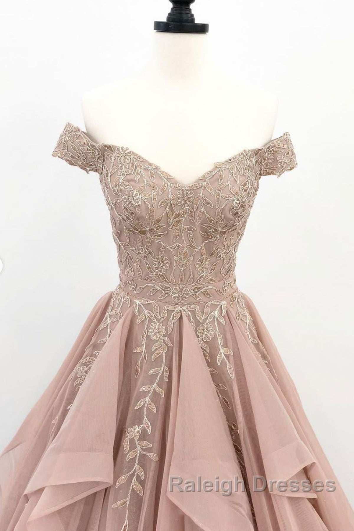 Off the Shoulder Champagne Lace Prom Dresses, Off Shoulder Champagne Lace Formal Evening Dresses Secondary image