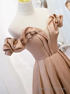 Off the Shoulder Champagne Satin Prom Dresses, Champagne Long Formal Prom Dresses