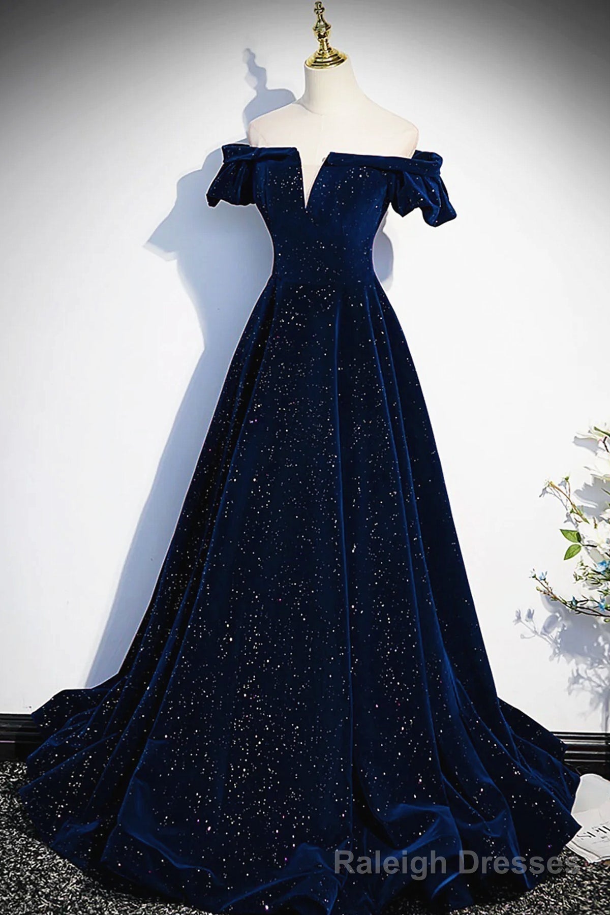 Off the Shoulder Dark Navy Blue Long Prom Dresses, Dark Navy Blue Long Formal Prom Dresses Secondary image
