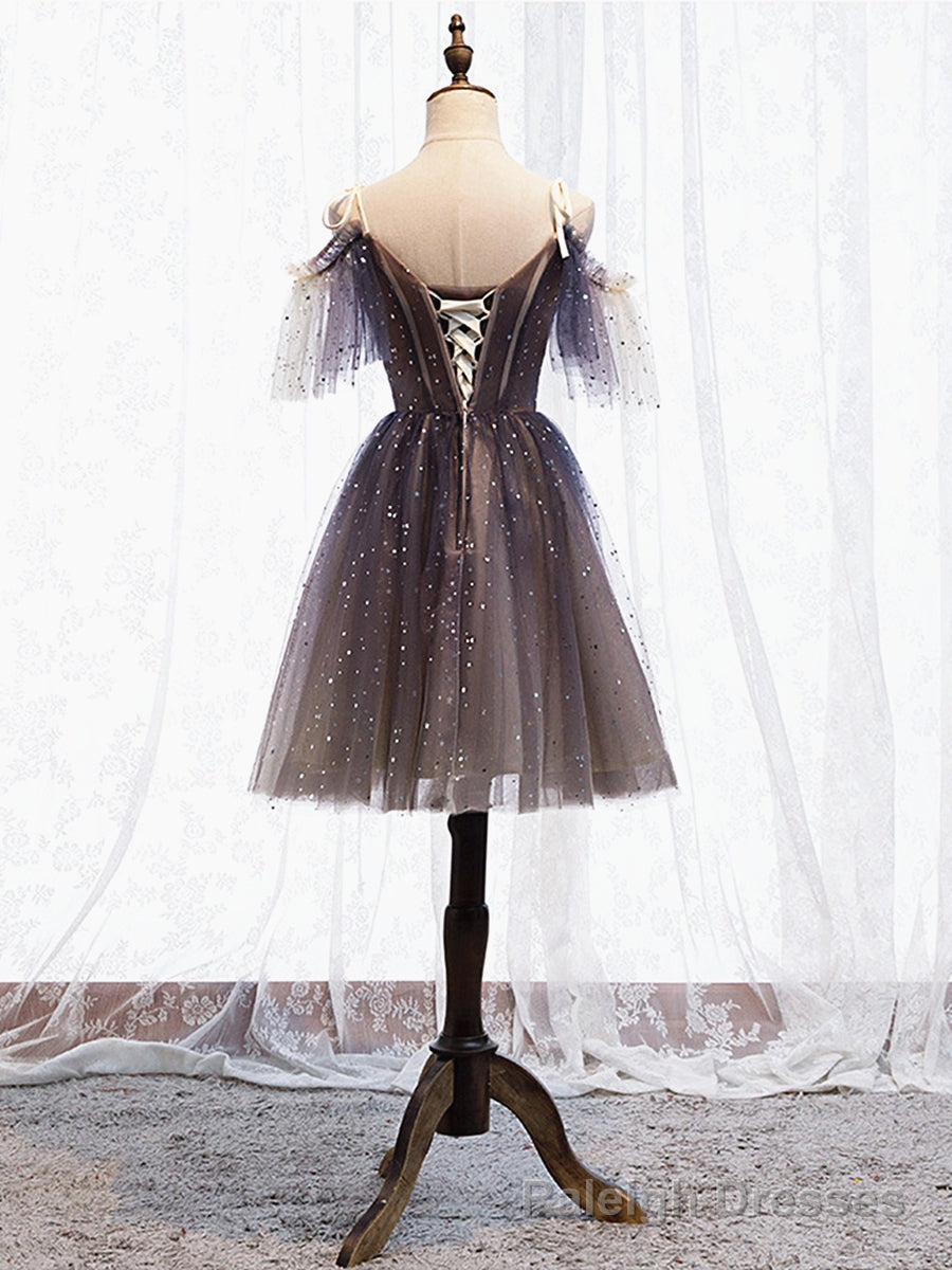 Off the Shoulder Deep Purple Short Prom Dresses, Off Shoulder Short Purple Formal Homecoming Dresses Secondary image