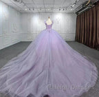 Off-The-Shoulder Deep V Neck Long Wedding Dresses With Applique