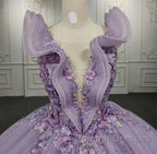 Off-The-Shoulder Deep V Neck Long Wedding Dress With Applique