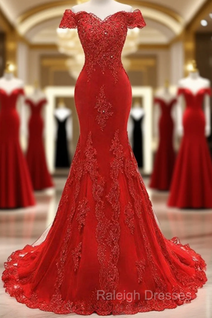 Off The Shoulder Embroidered Floral And Beads In Lace Mermaid Prom Gown Prom Dresses
