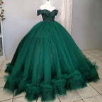 Off The Shoulder Green Ball Gowns Quinceanera Dresses with Train