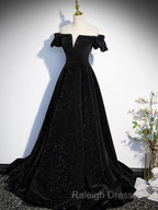 Off The Shoulder Green Black Long Prom Dresses, Off Shoulder Green Black Formal Evening Dresses