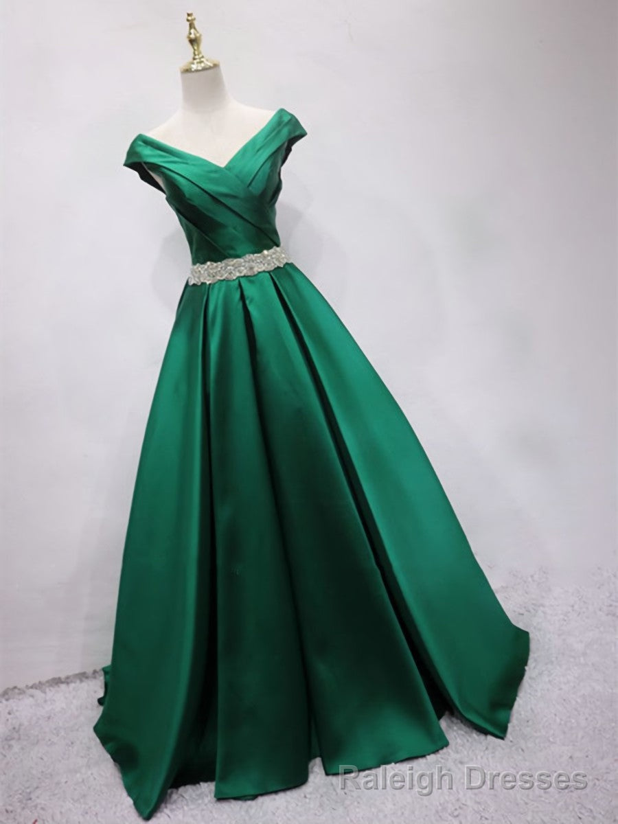 Off the Shoulder Green Long Prom Dress, Off Shoulder Long Green Formal Prom Dresses Secondary image