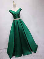 Off the Shoulder Green Long Prom Dress, Off Shoulder Long Green Formal Prom Dresses