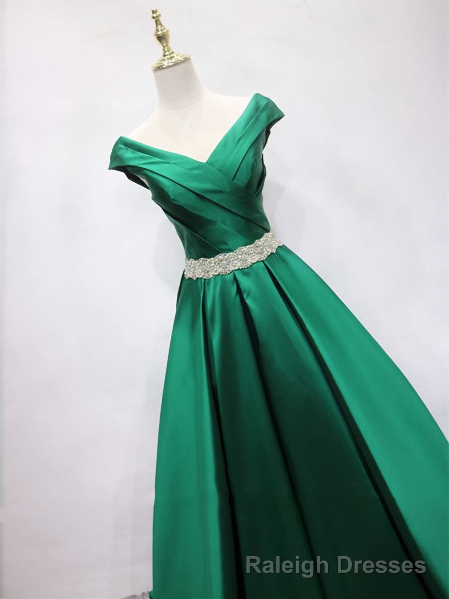 Light Green Off Shoulder Long Formal Dress, Green A-line Prom Dress main image 1