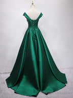 Off the Shoulder Green Long Prom Dress, Off Shoulder Long Green Formal Prom Dresses