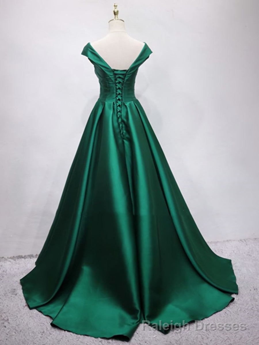 Off the Shoulder Green Long Prom Dress, Off Shoulder Long Green Formal Prom Dresses