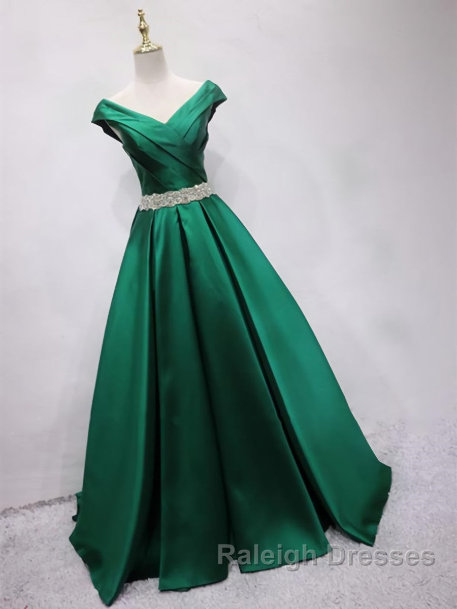 Off the Shoulder Green Long Prom Dress with Corset Back, Off Shoulder Long Green Formal Evening Dresses Secondary image