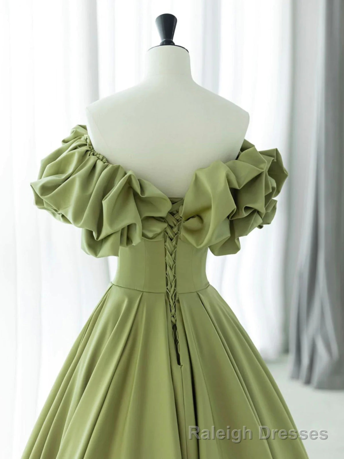 Off the Shoulder Green Satin Long Prom Dresses, Green Satin Long Formal Prom Dresses
