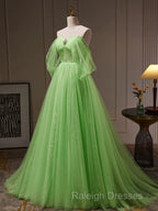 Off The Shoulder Green Tulle Long Prom Dress Off Shoulder Green Long Prom Graduation Dress