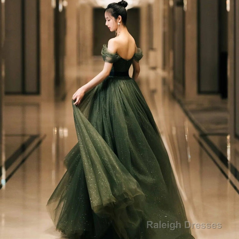 Off The Shoulder Green Tulle Prom Dress A Line Birthday Party Dress Secondary image