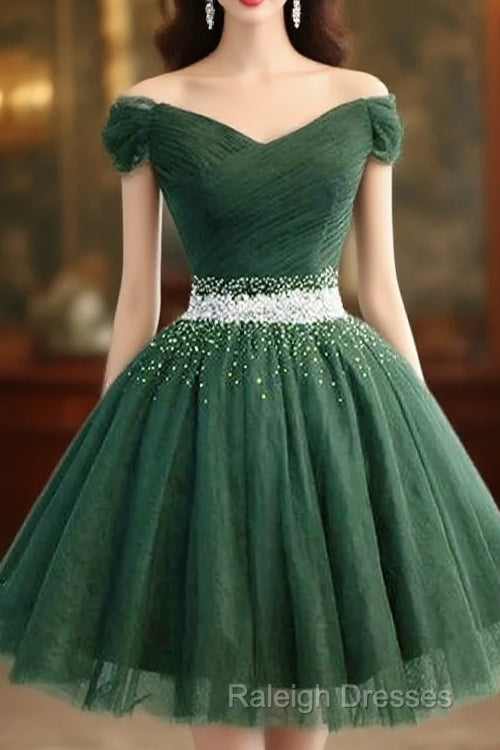 Off The Shoulder Green Tulle Short Homecoming Dress Main image