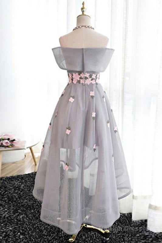 Off-The-Shoulder  High Low Grey Tulle Homecoming Dress With Appliques Secondary image