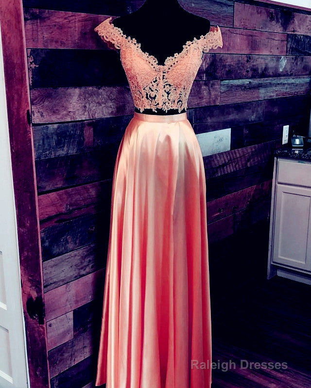 Off The Shoulder Lace Crop Long Prom Dresses Two Piece Secondary image