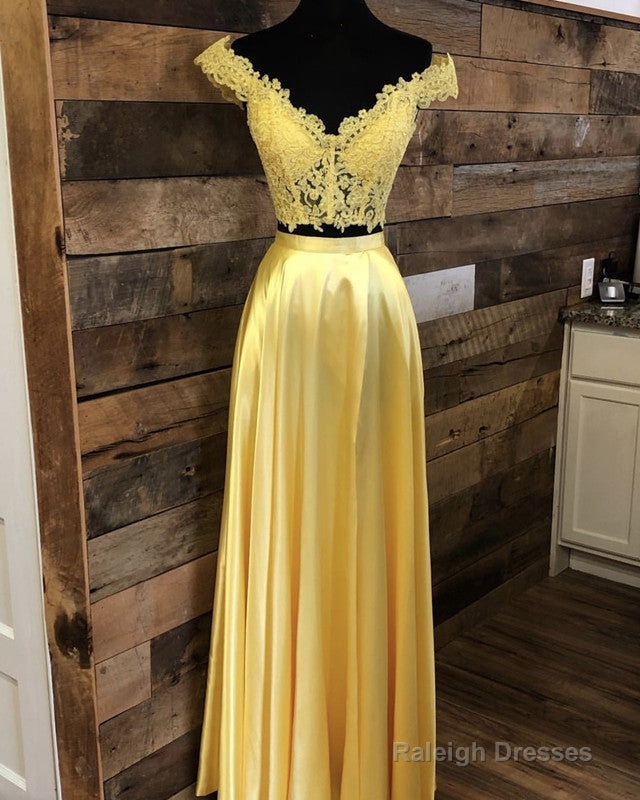 Off The Shoulder Lace Crop Prom Dress Long Two Piece Main image