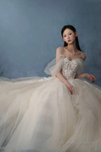 Off The Shoulder Lace Long Champagne Prom Dresses Lace Prom Gowns