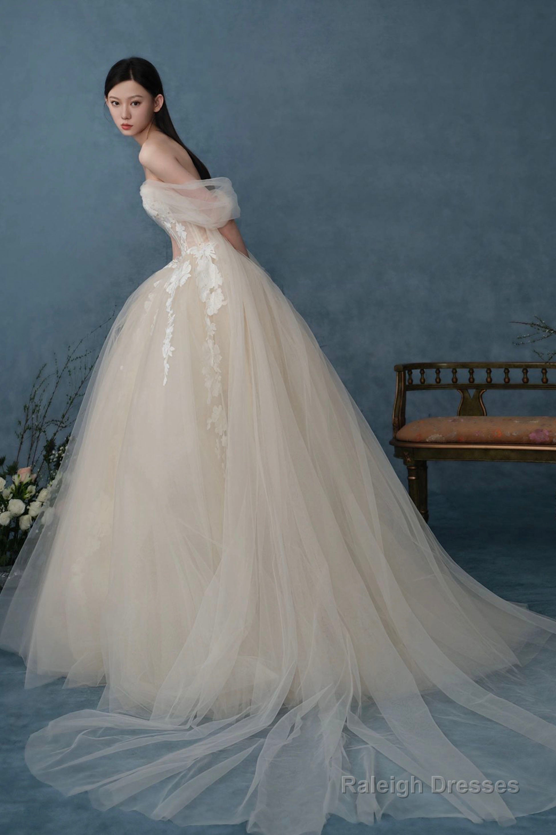 Off The Shoulder Lace Long Champagne Prom Dresses Lace Prom Gowns