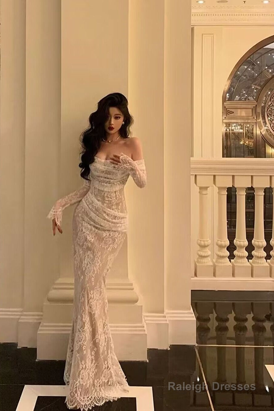 Off The Shoulder Lace Mermaid Long Prom Dresses Main image