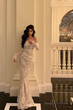 Off The Shoulder Lace Mermaid Long Prom Dress