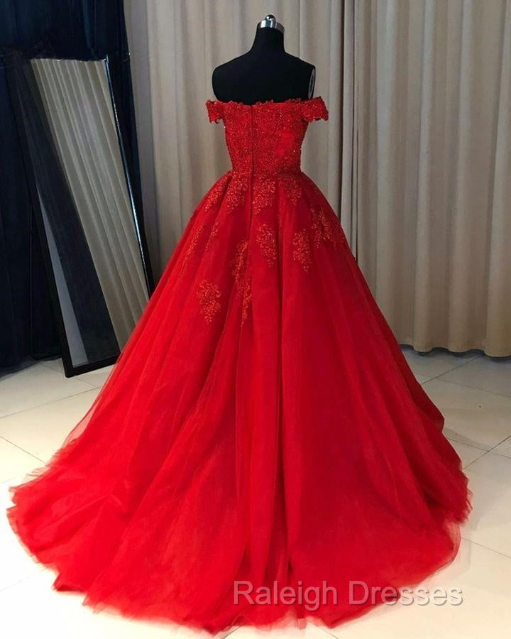 Off The Shoulder Lace Red Prom Dresses A Line Sequin Evening Gowns