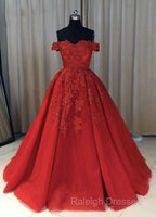 Off The Shoulder Lace Red Prom Dress A-Line Sequin Prom Gowns