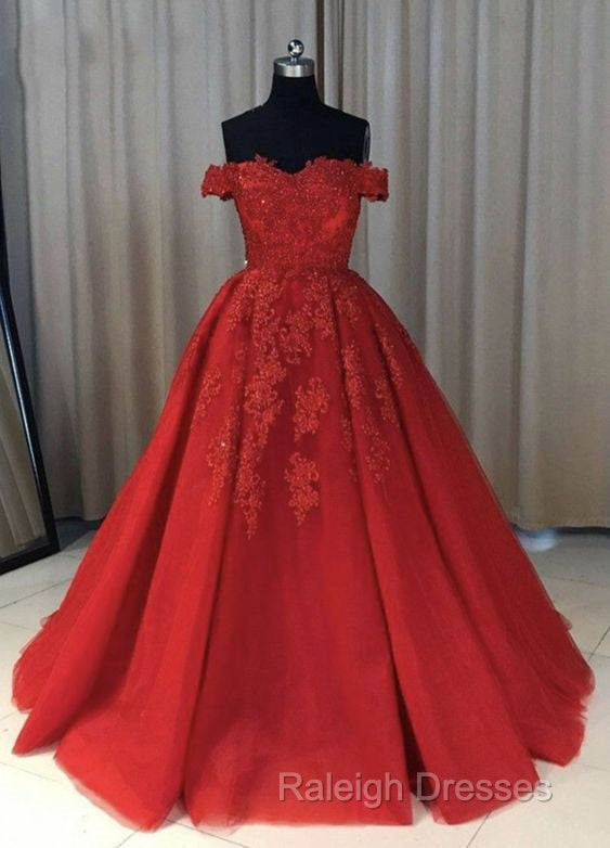 Off The Shoulder Lace Red Prom Dress A-Line Sequin Prom Gowns