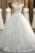 Off-the-Shoulder Lace Sequins Ball Gown Wedding Dress