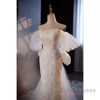 Off The Shoulder Lace Trumpet Mermaid Wedding Dress With Bow