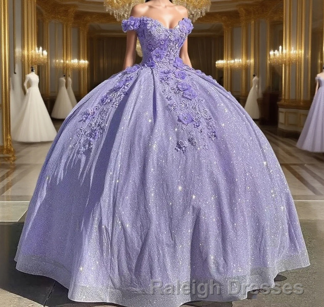 Off the Shoulder Lavender Sequin 3D Floral Quinceanera Dresses Main image