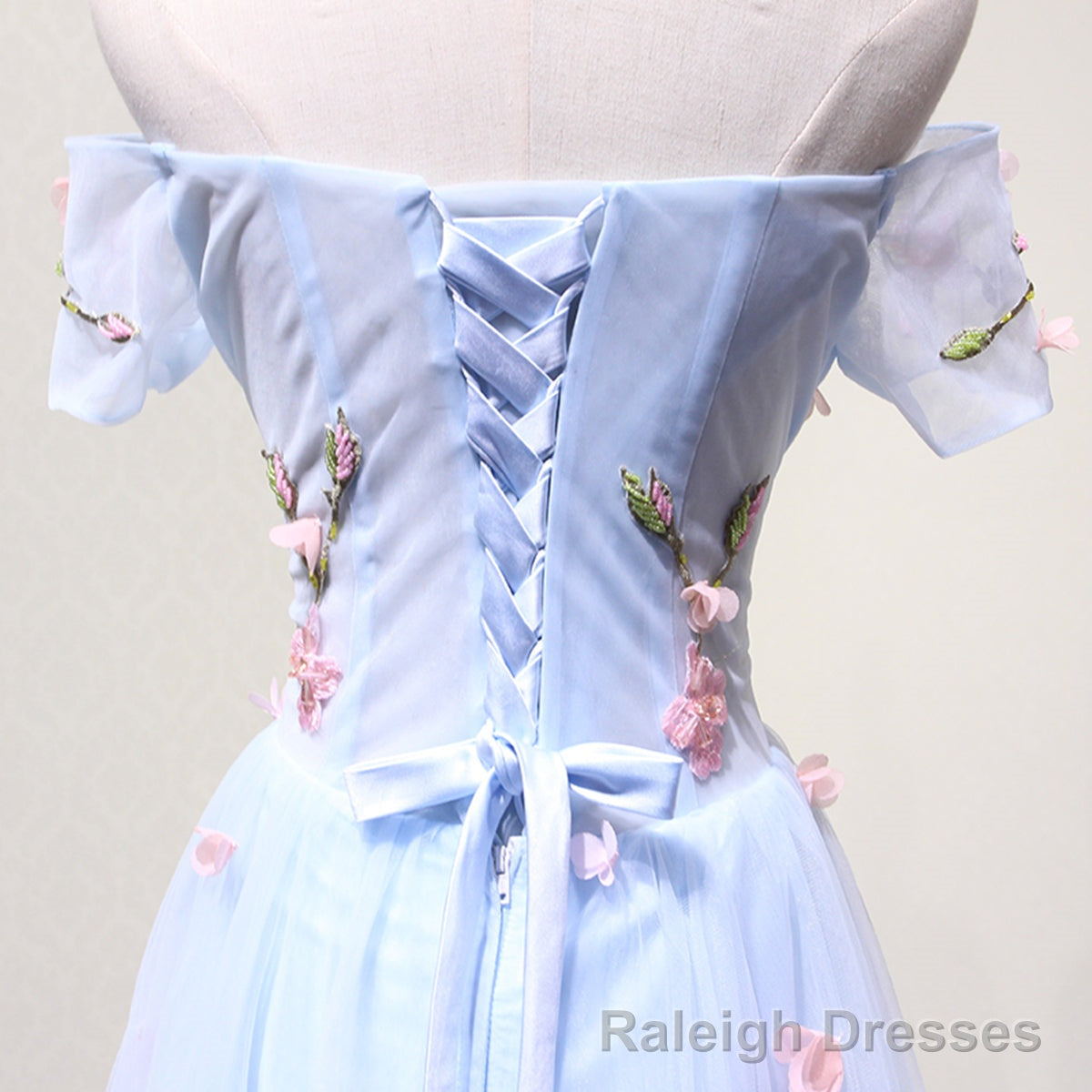 Off the Shoulder Light Blue Floral Long Prom Dresses, Off Shoulder Light Blue Formal Evening Dresses