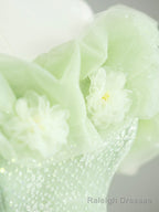 Off the Shoulder Light Green Floral Prom Dresses, Green Floral Formal Graduation Dress