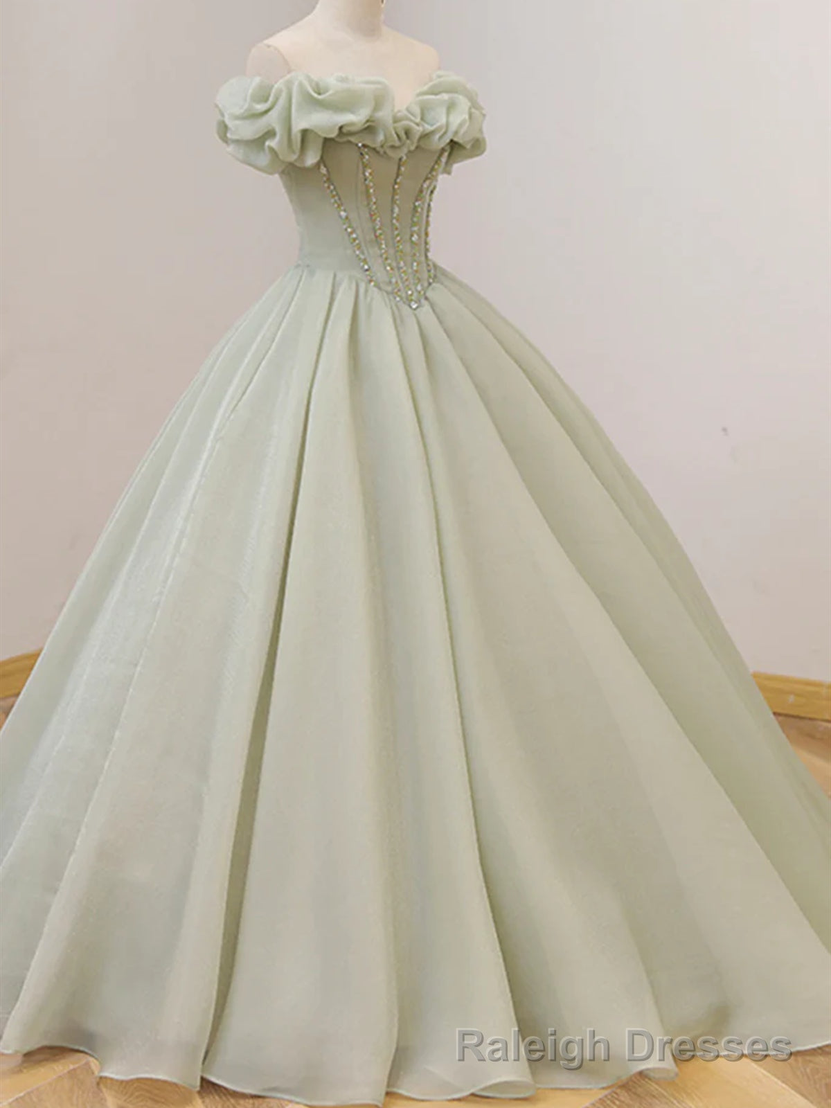 Off the Shoulder Light Sage Long Prom Dresses, Off Shoulder Long Sage Formal Evening Gowns Main image