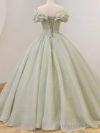 Off the Shoulder Light Sage Long Prom Dresses, Off Shoulder Long Sage Formal Prom Gown
