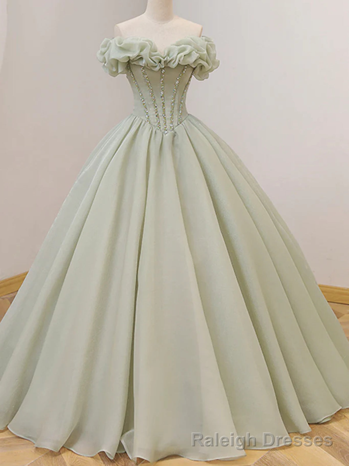 Off the Shoulder Light Sage Long Prom Dresses, Off Shoulder Long Sage Formal Evening Gowns Secondary image