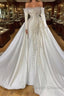Off-the-Shoulder Long Sleeves Mermaid Wedding Dress Pearls With Detachable Train