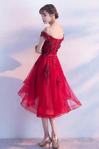 Off The Shoulder Luxury Appliques High Low Red Homcoming Dresses