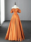 Off the Shoulder Orange Satin Long Prom Dresses, Orange Long Satin Formal Evening Dresses