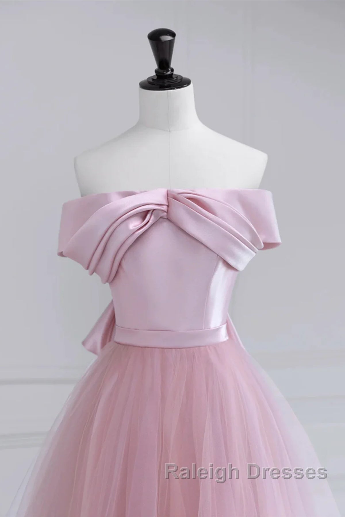 Off the Shoulder Pink Prom Dresses, Pink Tulle Formal Evening Dresses Secondary image