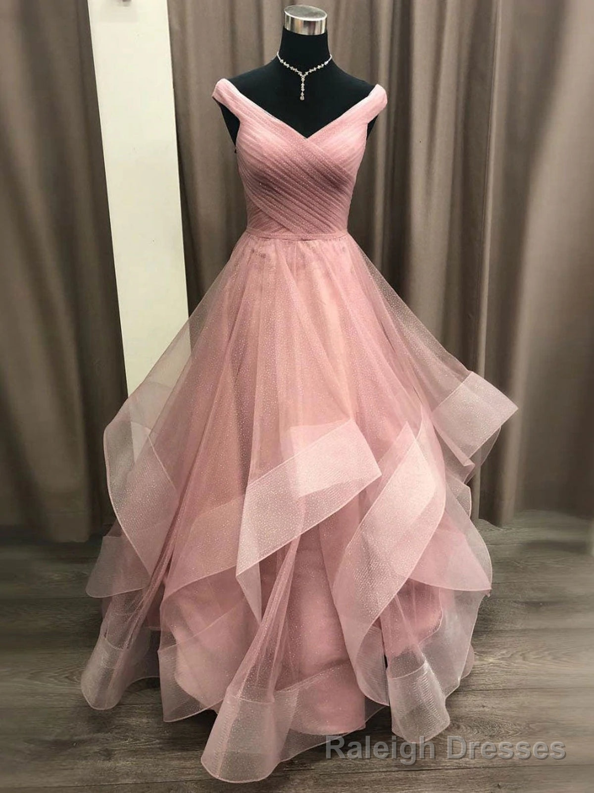Off the Shoulder Pink Prom Gown, Pink Off Shoulder Long Formal Graduation Dresses Main image