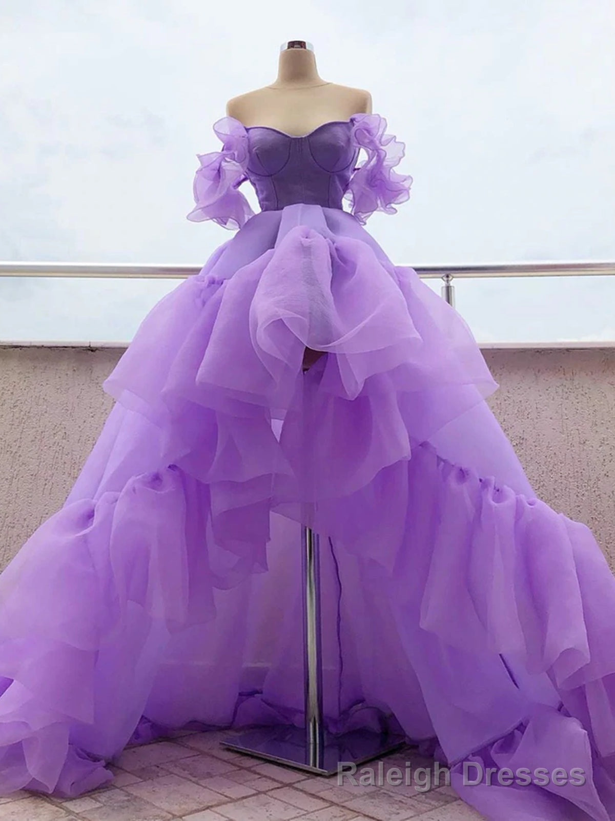 Off the Shoulder Purple High Low Prom Dresses, High Low Purple Formal Graduation Dresses
