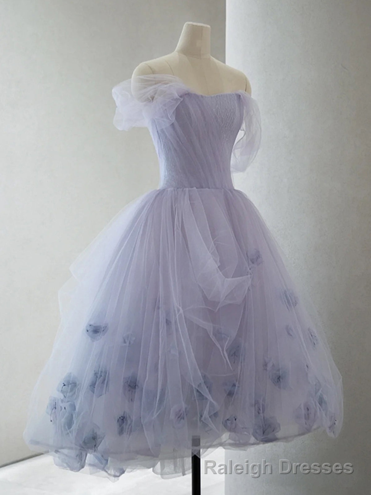 Off the Shoulder Purple High Low Tulle Prom Dresses, High Low Purple Tulle Formal Graduation Dresses Secondary image