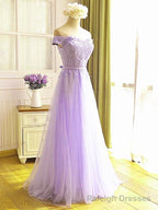 Off the Shoulder Purple Lace Prom Dresses, Purple Off Shoulder Lace Formal Bridesmaid Dresses